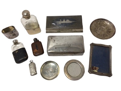 Lot 324 - Silver mounted spirit flasks, cigarette box and other silver and white metal