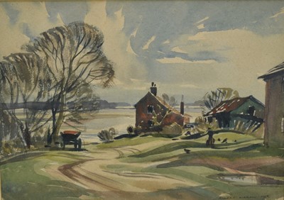 Lot 1245 - Albert Ribbans (1903-1966) watercolour - Iken Cliff, signed and dated 1958, 26cm x 38cm, in glazed frame