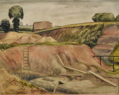 Lot 1037 - Joseph Robinson (1910-1986) watercolour - 'Brick Fields Colchester', signed and dated '32, 27.5cm x 35cm, in glazed frame