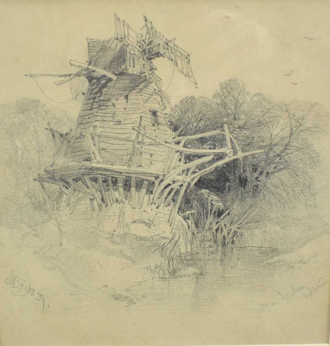 Lot 1074 - Henry Bright (1810-1873) pencil on paper - 'Near Leyden, Holland', signed and dated (18)39, 21cm x 21cm, gallery label verso, in glazed frame