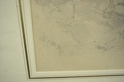 Lot 1074 - Henry Bright (1810-1873) pencil on paper - 'Near Leyden, Holland', signed and dated (18)39, 21cm x 21cm, gallery label verso, in glazed frame