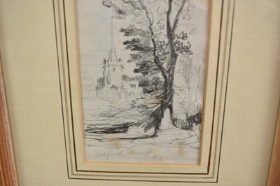 Lot 1075 - Thomas Churchyard (1798-1865) pencil on paper - 'Yoxford Church', signed with initials, 16.5cm x 8cm, in glazed frame