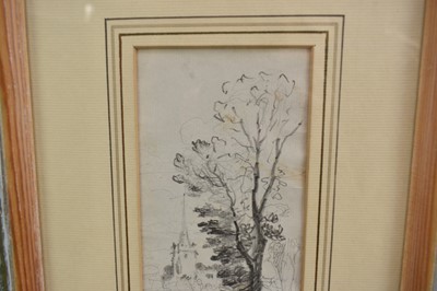 Lot 1075 - Thomas Churchyard (1798-1865) pencil on paper - 'Yoxford Church', signed with initials, 16.5cm x 8cm, in glazed frame