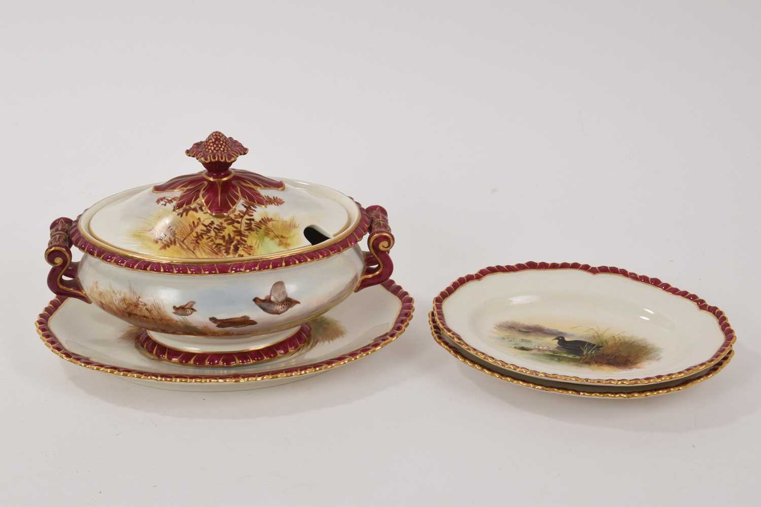 Lot 22 - Royal Worcester sauce tureen and cover and stand and a small pair of dishes