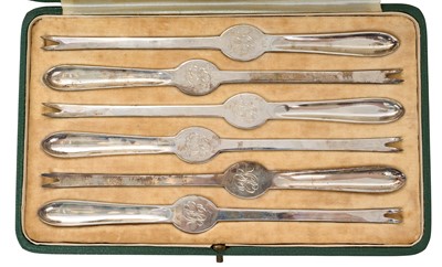 Lot 359 - Cased set of six silver lobster picks