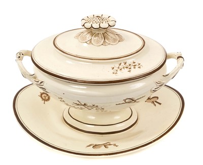 Lot 180 - Wedgwood creamware oval two handled sauce tureen, cover and fixed stand