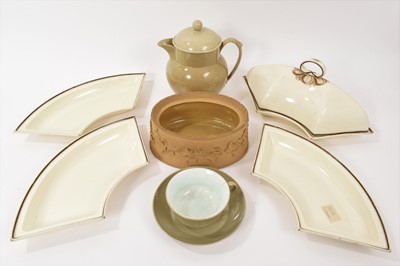 Lot 56 - Creamware pierced round basket and domed cover, circa 1900 / Wedgwood pearlware glazed jug and cover, and other items