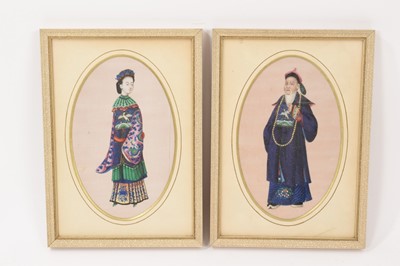 Lot 884 - Pair of Chinese paintings on pith paper depicting nobles, each 21 x 13cm in glazed frames