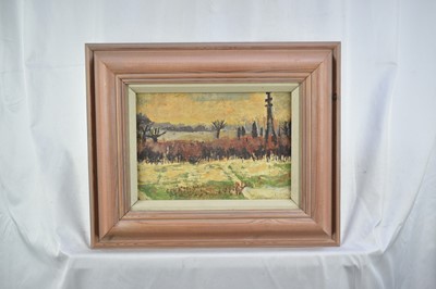 Lot 23 - *Ruth Stage (b.1969), tempera on board - The Yellow Field, Shoreham, 18cm x 26cm, framed
