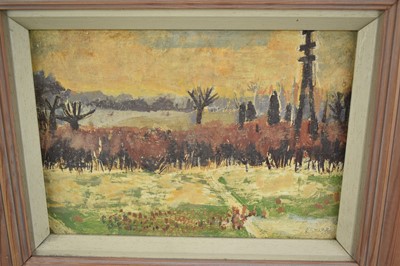Lot 23 - *Ruth Stage (b.1969), tempera on board - The Yellow Field, Shoreham, 18cm x 26cm, framed