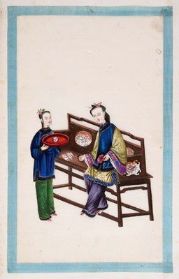 Lot 895 - Album of antique Chinese rice paper paintings showing the production of silk