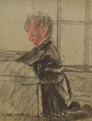 Lot 1268 - Jean Dryden Alexander (1911-1994) pastel portrait of a kneeling child, probably a relation, in glazed frame