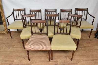 Lot 1449 - Set of ten dining chairs comprising eight George III mahogany dining chairs