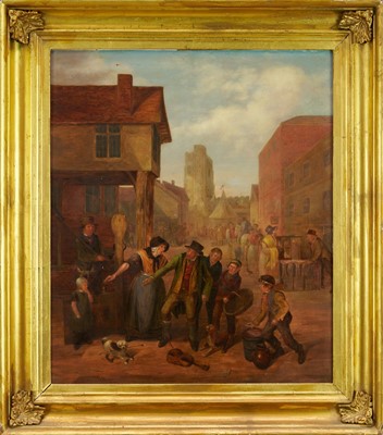 Lot 1086 - William Draper (1798-1825) oil on panel - Sudbury Fair, Gregory Street, 54cm x 47.5cm, in gilt frame