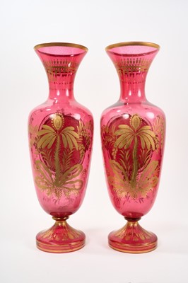 Lot 201 - Pair of fine quality 19th century Bohemian overlaid ruby glass vases