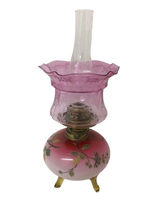 Lot 994 - Unusual Victorian cranberry glass oil lamp