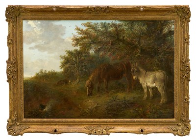 Lot 1220 - Edward Smythe (1810-1899) oil on canvas - Woodland Campfire with a Pony and Dockey looking on, signed, 51cm x 76.5cm, in gilt frame