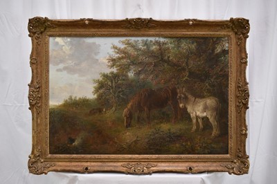 Lot 1220 - Edward Smythe (1810-1899) oil on canvas - Woodland Campfire with a Pony and Dockey looking on, signed, 51cm x 76.5cm, in gilt frame