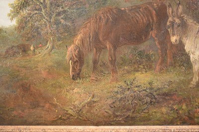 Lot 1220 - Edward Smythe (1810-1899) oil on canvas - Woodland Campfire with a Pony and Dockey looking on, signed, 51cm x 76.5cm, in gilt frame