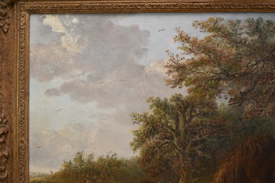 Lot 1220 - Edward Smythe (1810-1899) oil on canvas - Woodland Campfire with a Pony and Dockey looking on, signed, 51cm x 76.5cm, in gilt frame
