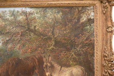 Lot 1220 - Edward Smythe (1810-1899) oil on canvas - Woodland Campfire with a Pony and Dockey looking on, signed, 51cm x 76.5cm, in gilt frame