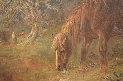 Lot 1220 - Edward Smythe (1810-1899) oil on canvas - Woodland Campfire with a Pony and Dockey looking on, signed, 51cm x 76.5cm, in gilt frame