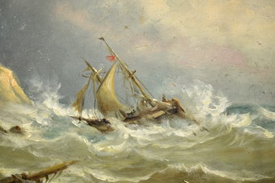 Lot 1221 - John Moore of Ipswich (1820-1902) oil on canvas - Shipwreck off the Northumbrian Coast, 31cm x 36cm, in gilt frame