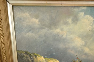 Lot 1221 - John Moore of Ipswich (1820-1902) oil on canvas - Shipwreck off the Northumbrian Coast, 31cm x 36cm, in gilt frame