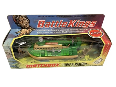 Lot 186 - Matchbox Battle Kings diecast military vehicles including Kaman Seasprite K-118, DAF Ambulance K-112 & Hover Raider K-105, all in window boxes (3)