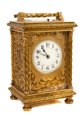 Lot 701 - Good quality late 19th century French repeating carriage clock
