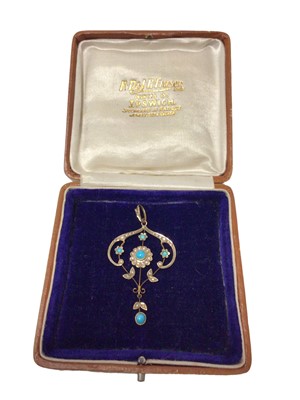 Lot 580 - Late Victorian gold turquoise and seed pearl pendant