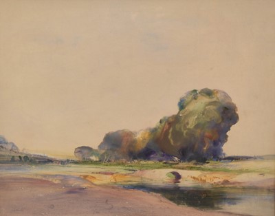 Lot 1136 - Cecil Arthur Hunt VPRWS RBA (1873-1965) watercolour on paper, Suffolk Landscape (c.1946)