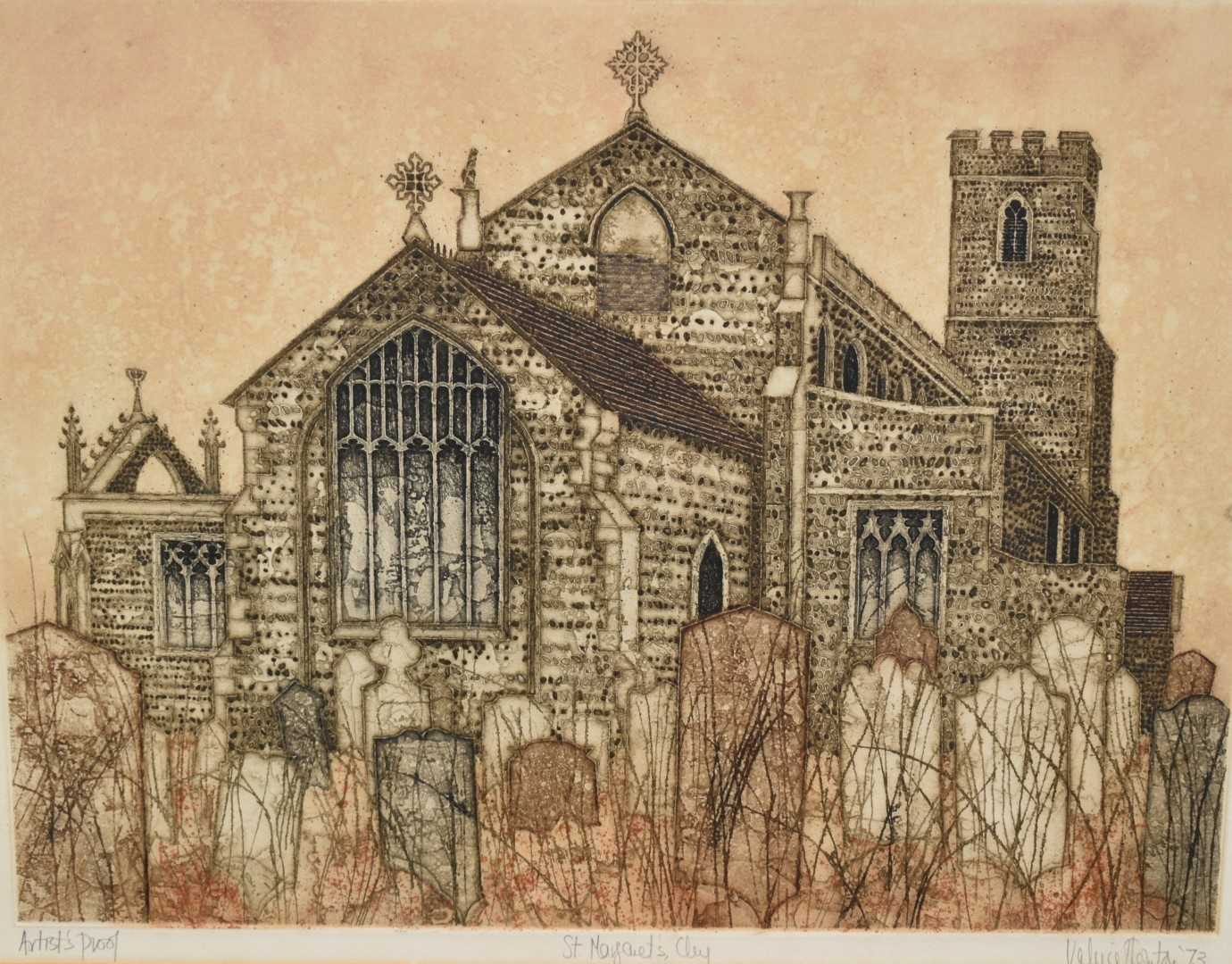 Lot 1135 - Valerie Thornton (1931-1991) etching and aquatint, St Margaret's Cley (1973) Artist's Proof, singed, titled and dated in pencil