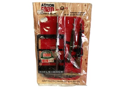 Lot 78 - Palitoy Action Man early Rifle Rack, on wood frame card with cellophane outer packing No.34265 (1)