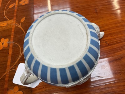 Lot 194 - Wedgwood blue jasper dip solitaire teapot and cover, applied with ‘Lady Templeton’s Domestic Employment’ and ‘Poor Maria’, circa 1785