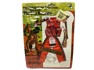Lot 140 - Marx Toys The Lone Range Rides Again Outfits including The Secret Coral No.7435/4, The Gun Runners No.7435/3 & The Crooked Gambler No.7435/1, all on card with damage to cellophane (Missing items) (...
