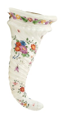 Lot 218 - Worcester cornucopia shaped wall pocket, circa 1758