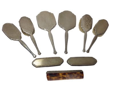 Lot 423 - Silver engine turned dressing table set