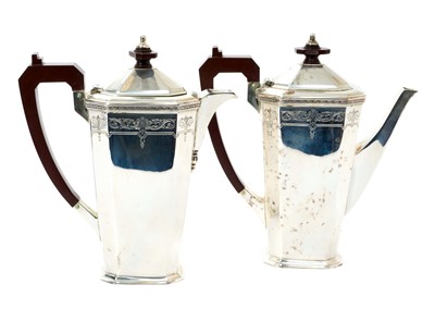 Lot 420 - Pair of silver Art Deco style coffee and hot milk pots