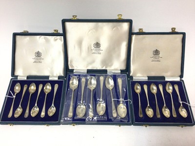 Lot 417 - Three cases of silver feather edge tea and coffee spoons