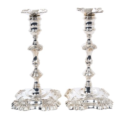 Lot 397 - Pair of contemporary  cast silver candlesticks by Mappin & Webb