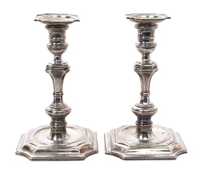 Lot 398 - Pair of Victorian cast silver candlesticks, in 18th century style