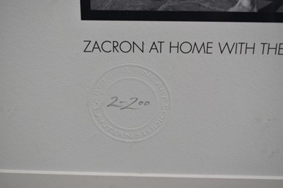 Lot 1106 - Richard Drew, known as Zacron (British, 1943-2012) limited edition print - Zacron at home with four members of Led Zeppelin, signed and numbered 2/200, 53 x 67cm glazed frame