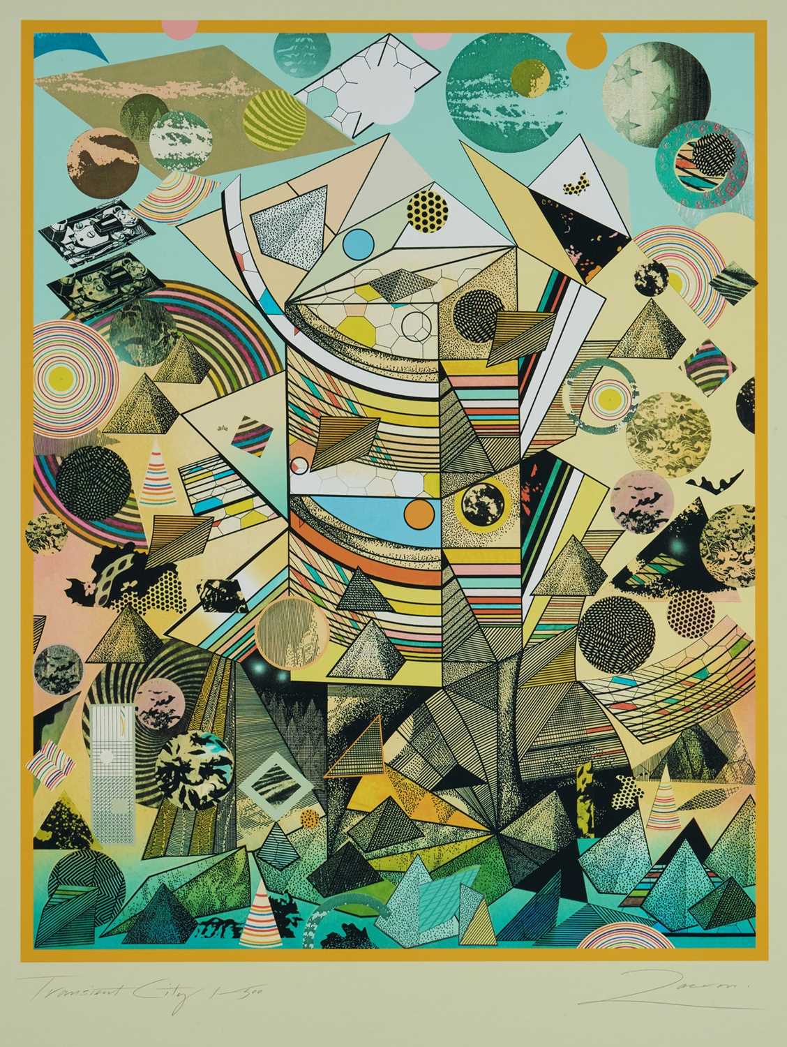 Lot 1113 - Richard Drew, known as Zacron (British, 1943-2012) silkscreen print - Transient City, signed and numbered 1/500, image 63 x 49cm