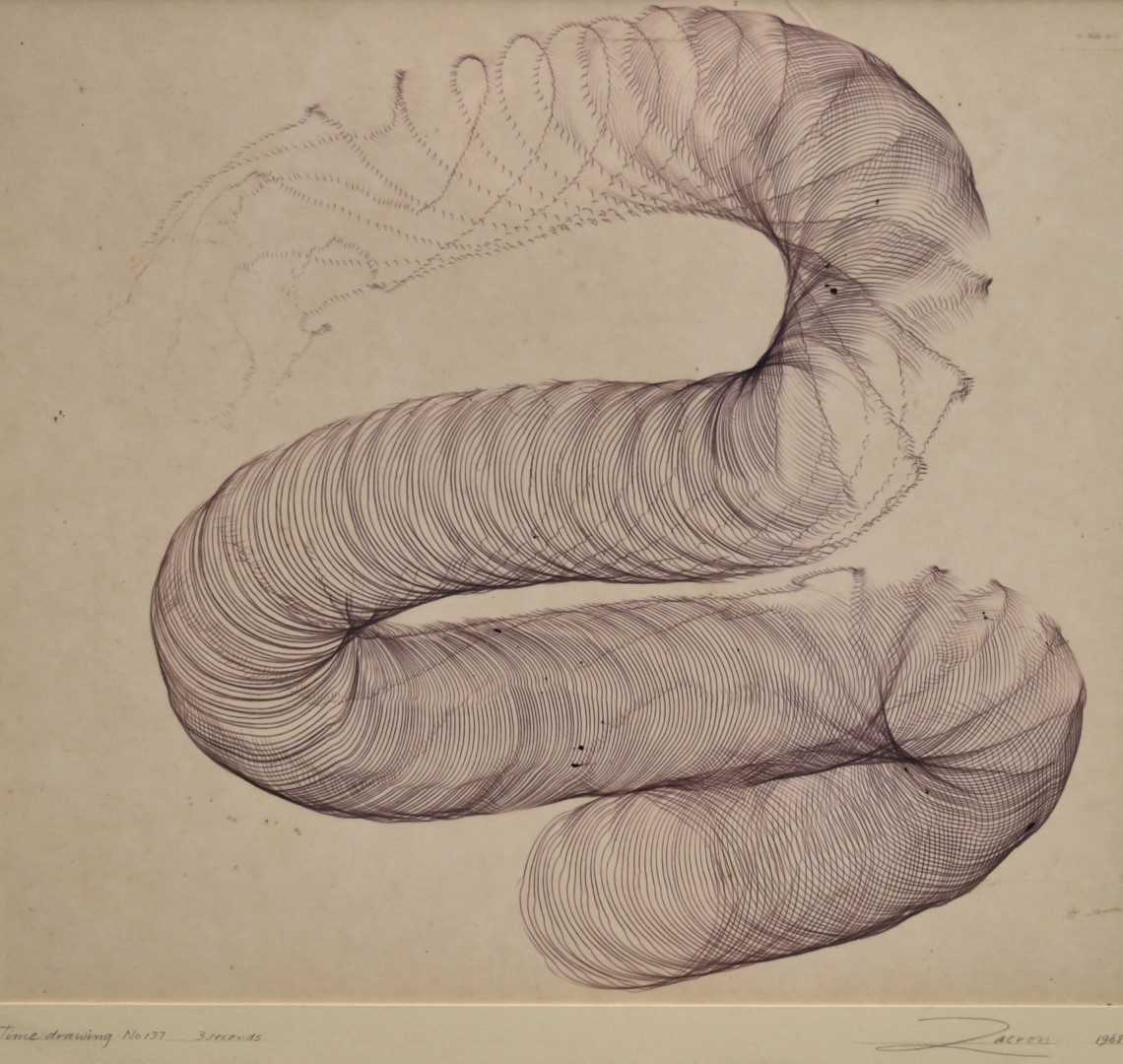Lot 1114 - Richard Drew, known as Zacron (British, 1943-2012) pencil - Time drawing no. 137 - 3 seconds, signed and numbered 1968, 30 x 35cm, glazed frame