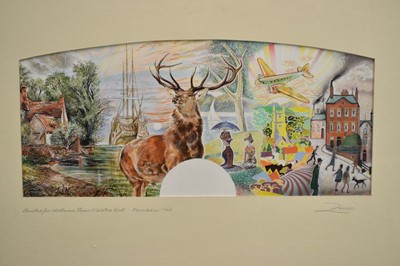 Lot 1116 - Richard Drew, known as Zacron (British, 1943-2012) pair of watercolour and mixed media works on paper - Painted for Whatman paper, Maidstone, Kent, signed and inscribed, 16 x 37cm, glazed frames