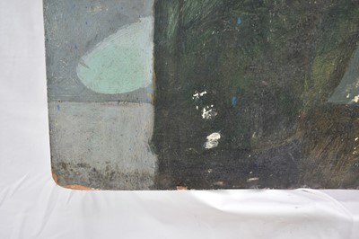 Lot 1117 - Richard Drew, known as Zacron (British, 1943-2012) oil on board, Farnborough Disaster, signed, titled and dated 1963 verso, 83 x 102cm