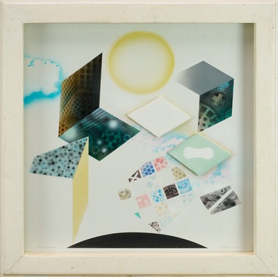 Lot 1118 - Richard Drew, known as Zacron (British, 1943-2012) acrylic and bas-relief on gessoed paper - Continum, 43.5 x 43.5cm, glazed frame