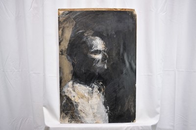 Lot 1119 - Richard Drew, known as Zacron (British, 1943-2012) mixed media on board, Head study, signed and dated 1965 verso, 57 x 38cm