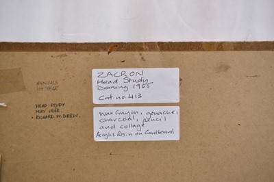 Lot 1119 - Richard Drew, known as Zacron (British, 1943-2012) mixed media on board, Head study, signed and dated 1965 verso, 57 x 38cm